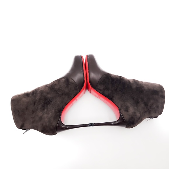 Christian Louboutin Gaetanina 85 Dark Brown Leather Suede Heeled Zip Boots EU 37 - Picture 6 of 11